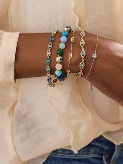 Aisha Evil Eye Bracelet - Gold/Blue