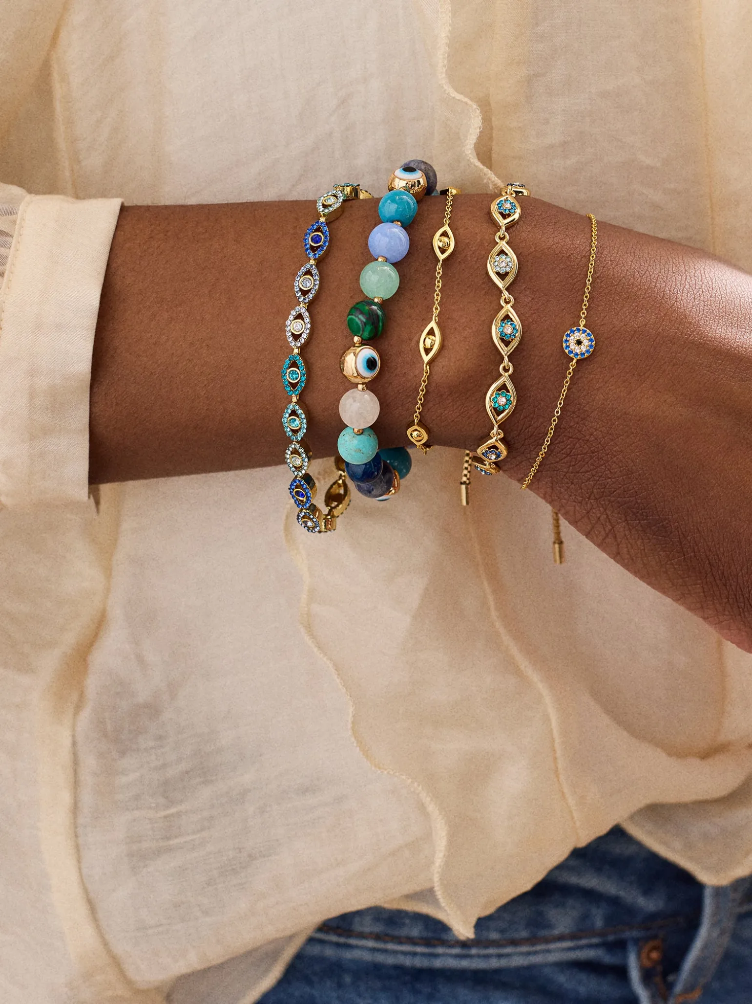 Aisha Evil Eye Bracelet - Gold/Blue