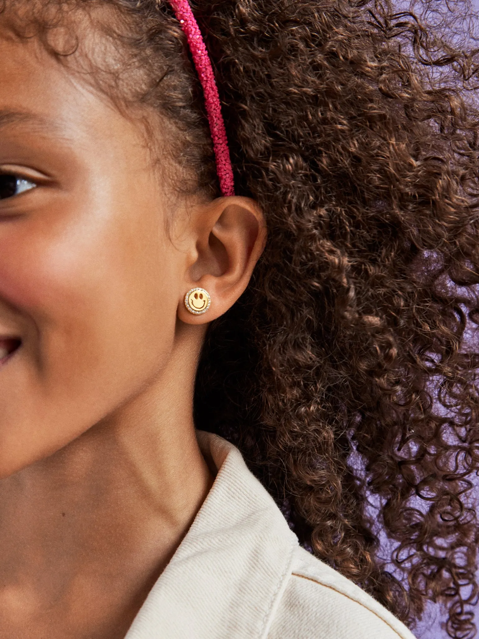 All Smiles 18K Gold Vermeil Kids' Earrings - Pavé Smiley