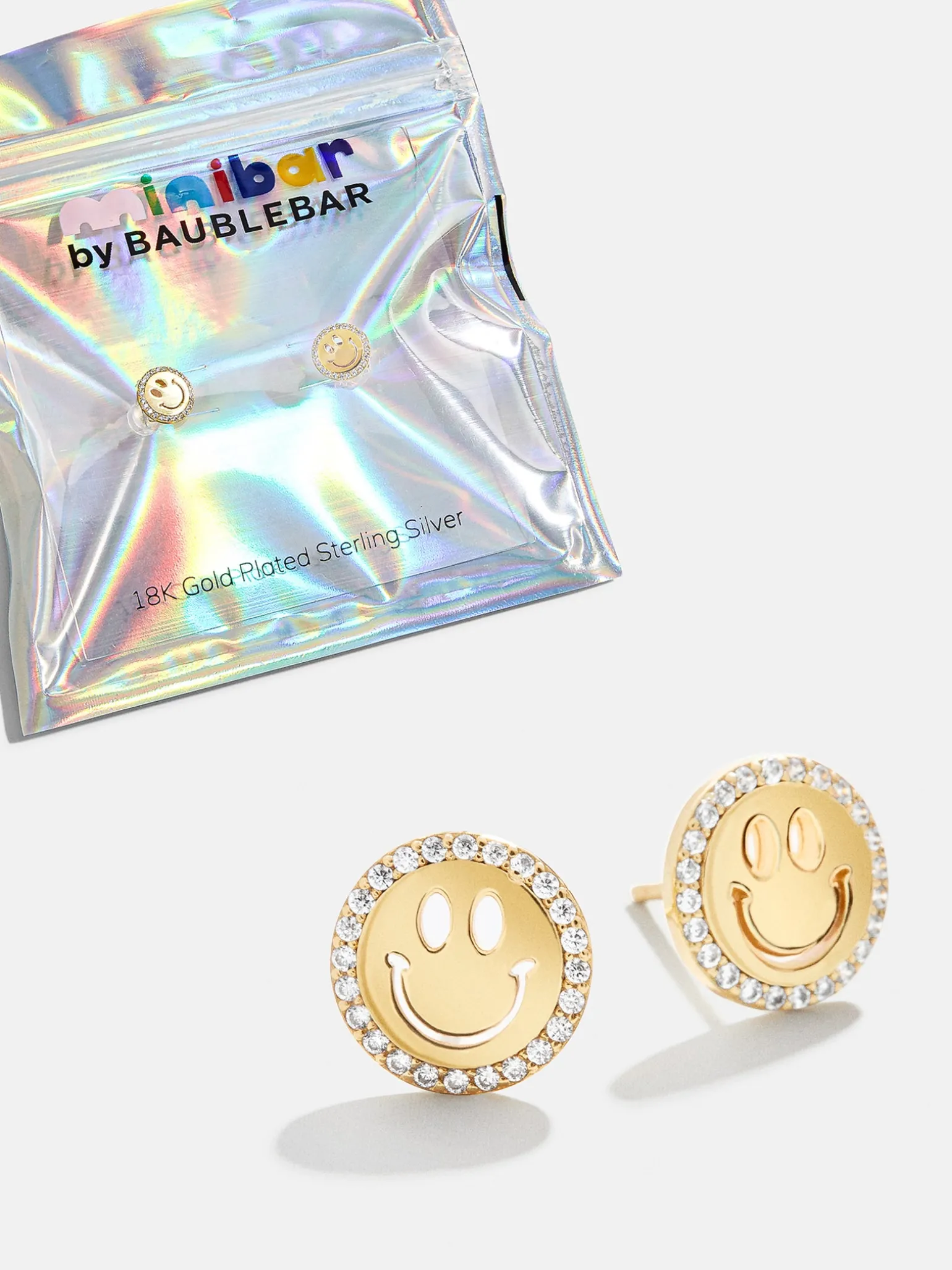 All Smiles 18K Gold Vermeil Kids' Earrings - Pavé Smiley