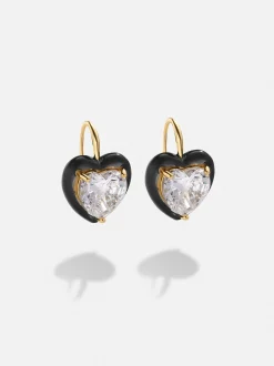 Alma Earrings - Jeweled Black Heart Drop Earrings
