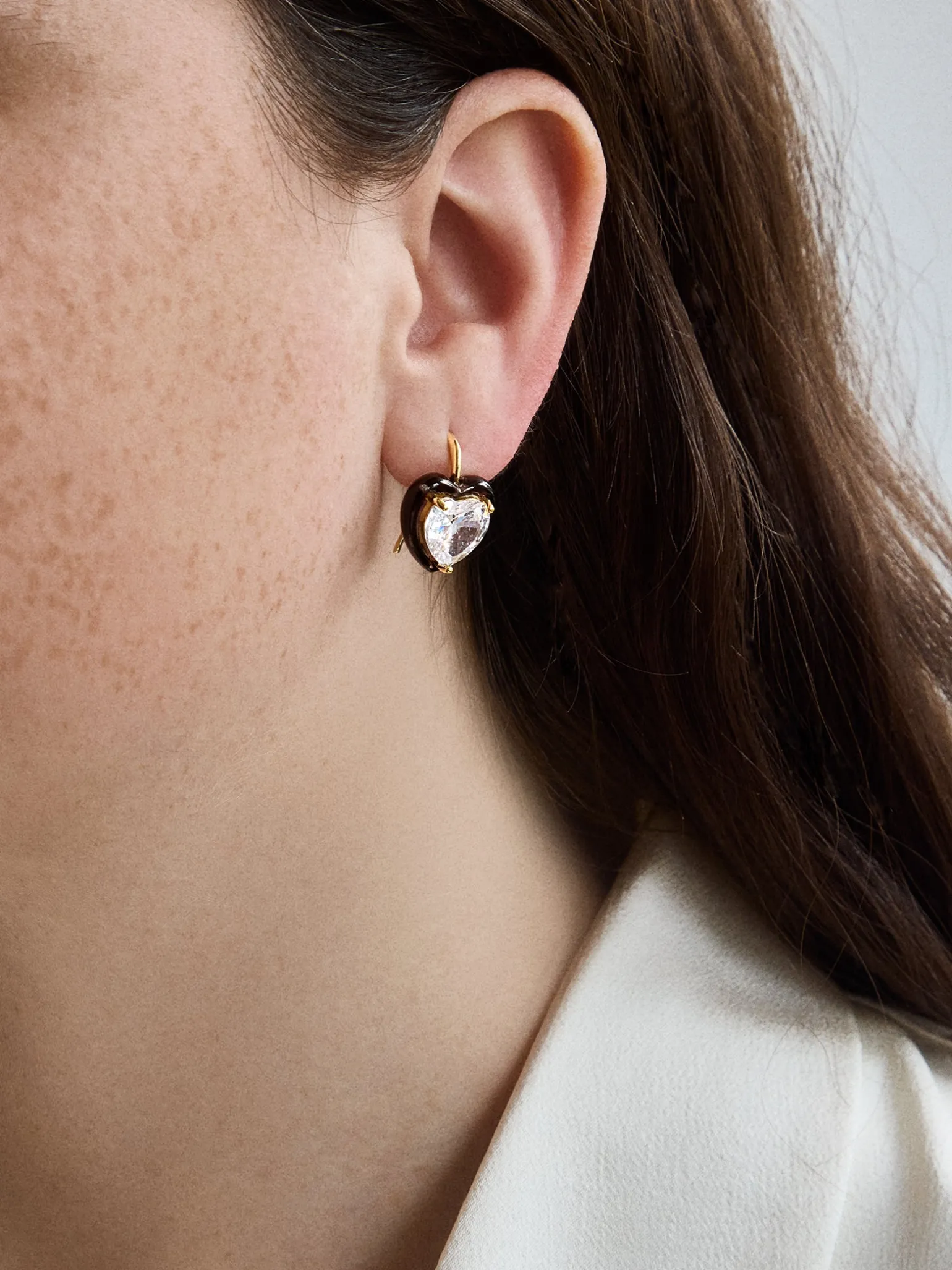Alma Earrings - Jeweled Black Heart Drop Earrings