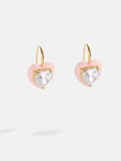 Alma Earrings - Jeweled Pink Heart Drop Earrings