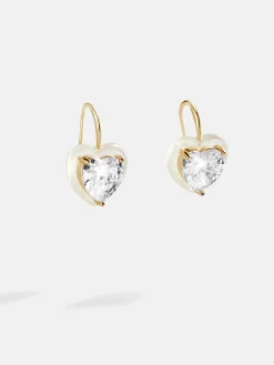 Alma Earrings - Jeweled White Heart Drop Earrings