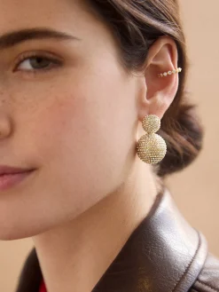 Ann Drop Earrings - Gold/Pavé