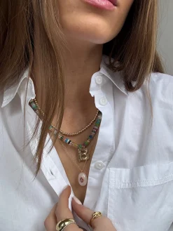 Aura Semi-Precious Pendant Necklace - Pink