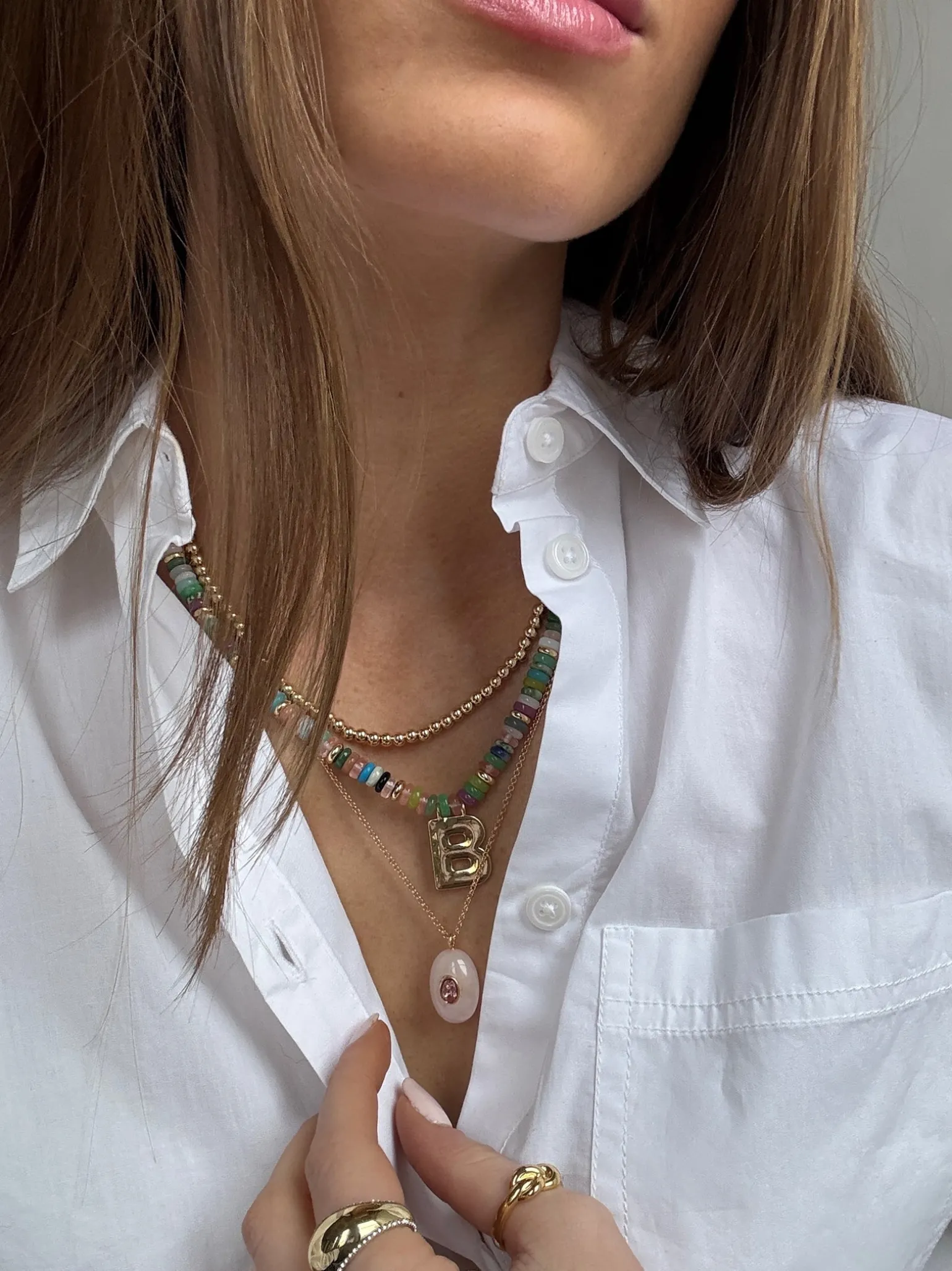 Aura Semi-Precious Pendant Necklace - Pink