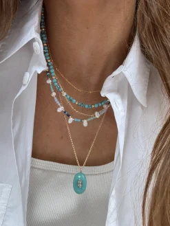 Aura Semi-Precious Pendant Necklace - Light Blue