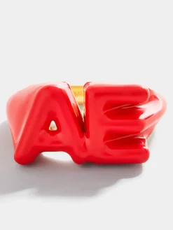 Block Enamel Custom Initial Ring - Red