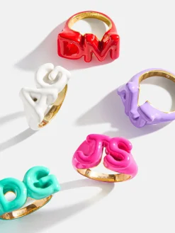 Block Enamel Custom Initial Ring - Hot Pink