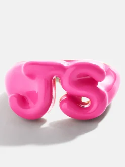 Block Enamel Custom Initial Ring - Hot Pink