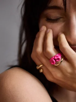 Block Enamel Custom Initial Ring - Hot Pink