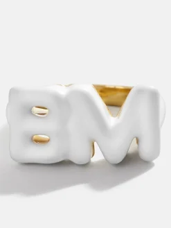 Block Enamel Custom Initial Ring - White