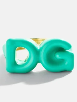 Block Enamel Custom Initial Ring - Turquoise