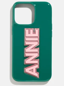 Block Font Custom IPhone Case - Green/Light Pink