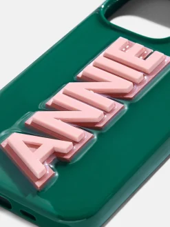Block Font Custom IPhone Case - Green/Light Pink