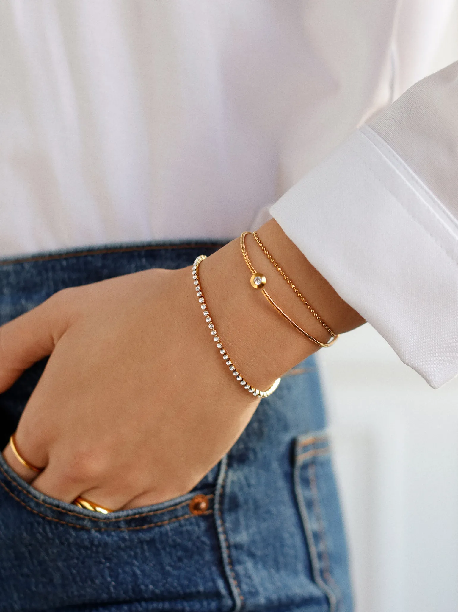 Catherine Waterproof Bracelet Set - Gold/Pavé