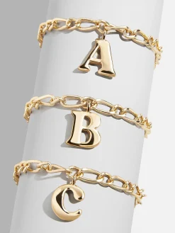 Chunky Charm Initial Bracelet - Gold