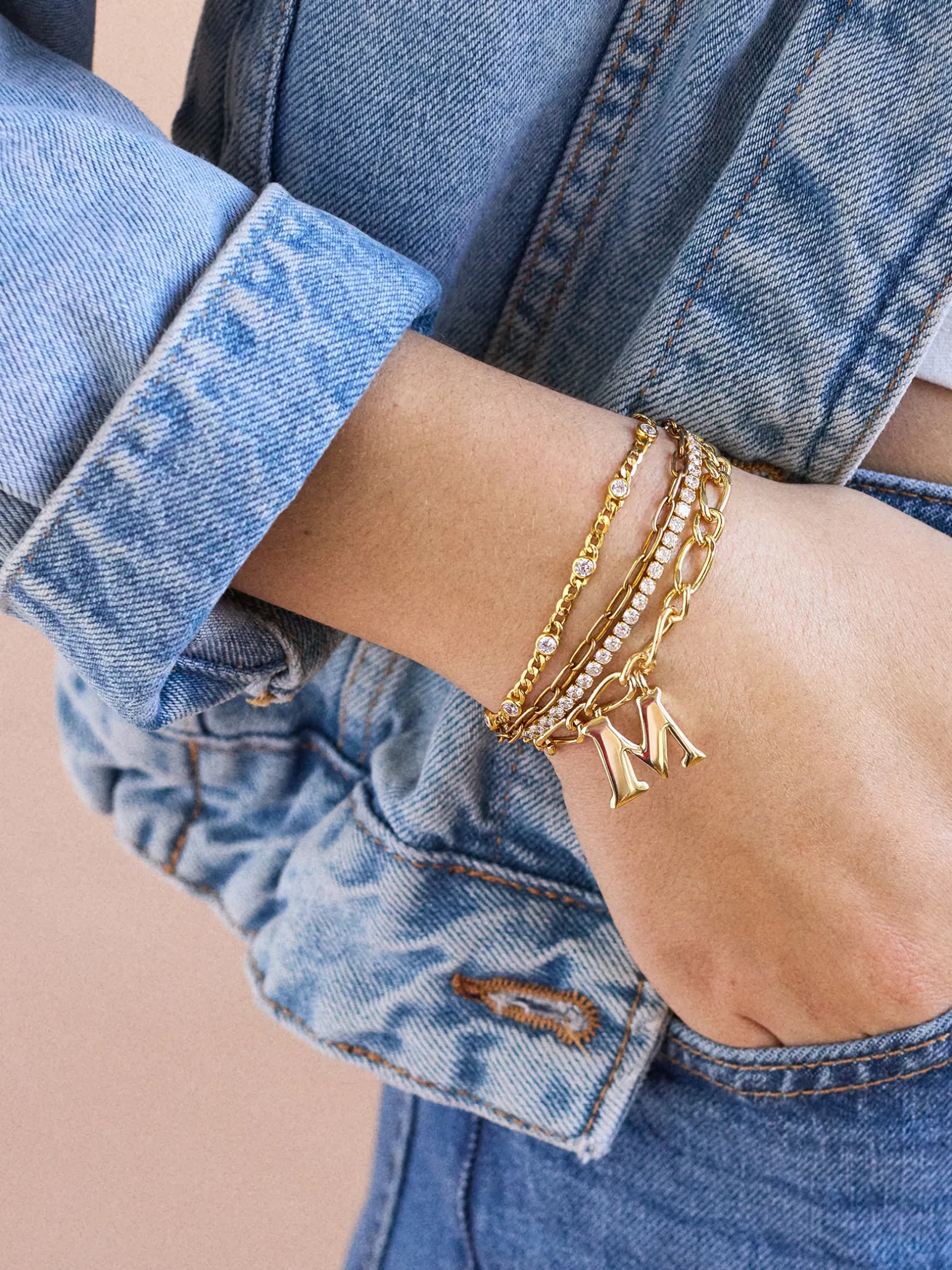 Chunky Charm Initial Bracelet - Gold