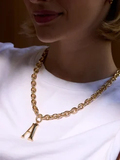 Chunky Charm Initial Necklace - Gold
