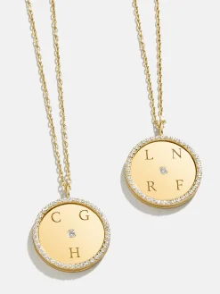 Classic 18K Gold Vermeil Custom Medallion Necklace - Gold/Pavé