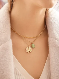Clover 18K Gold Vermeil Custom Pendant Necklace - 18K Gold Vermeil. Pavé Cubic Zirconia Stones