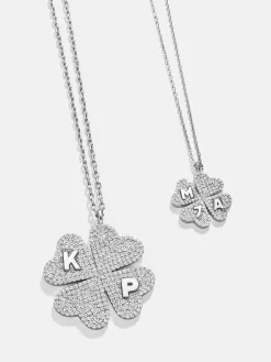 Clover Sterling Silver Custom Pendant Necklace - Sterling Silver. Pavé Cubic Zirconia Stones