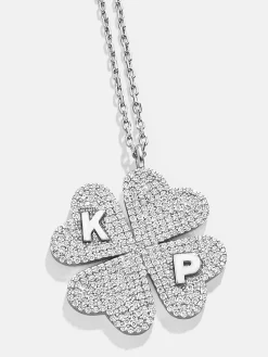 Clover Sterling Silver Custom Pendant Necklace - Sterling Silver. Pavé Cubic Zirconia Stones