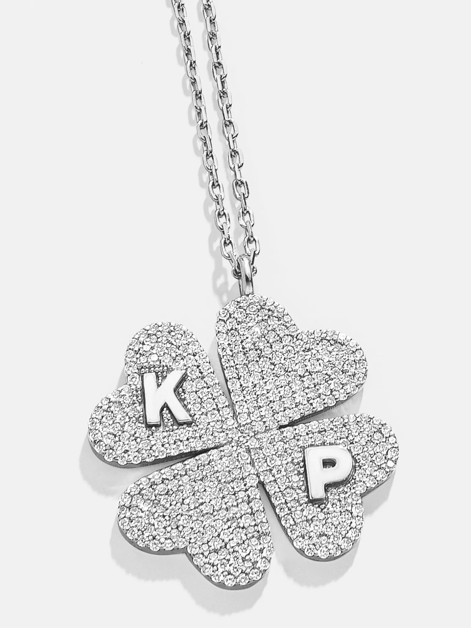 Clover Sterling Silver Custom Pendant Necklace - Sterling Silver. Pavé Cubic Zirconia Stones