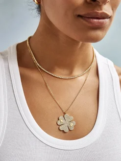 Clover Sterling Silver Custom Pendant Necklace - Sterling Silver. Pavé Cubic Zirconia Stones