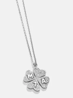 Clover Sterling Silver Custom Pendant Necklace - Sterling Silver. Pavé Cubic Zirconia Stones