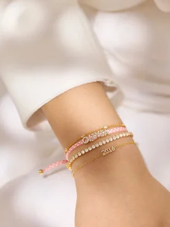 Custom Ribbon Bracelet - Pink Checkerboard Ribbon