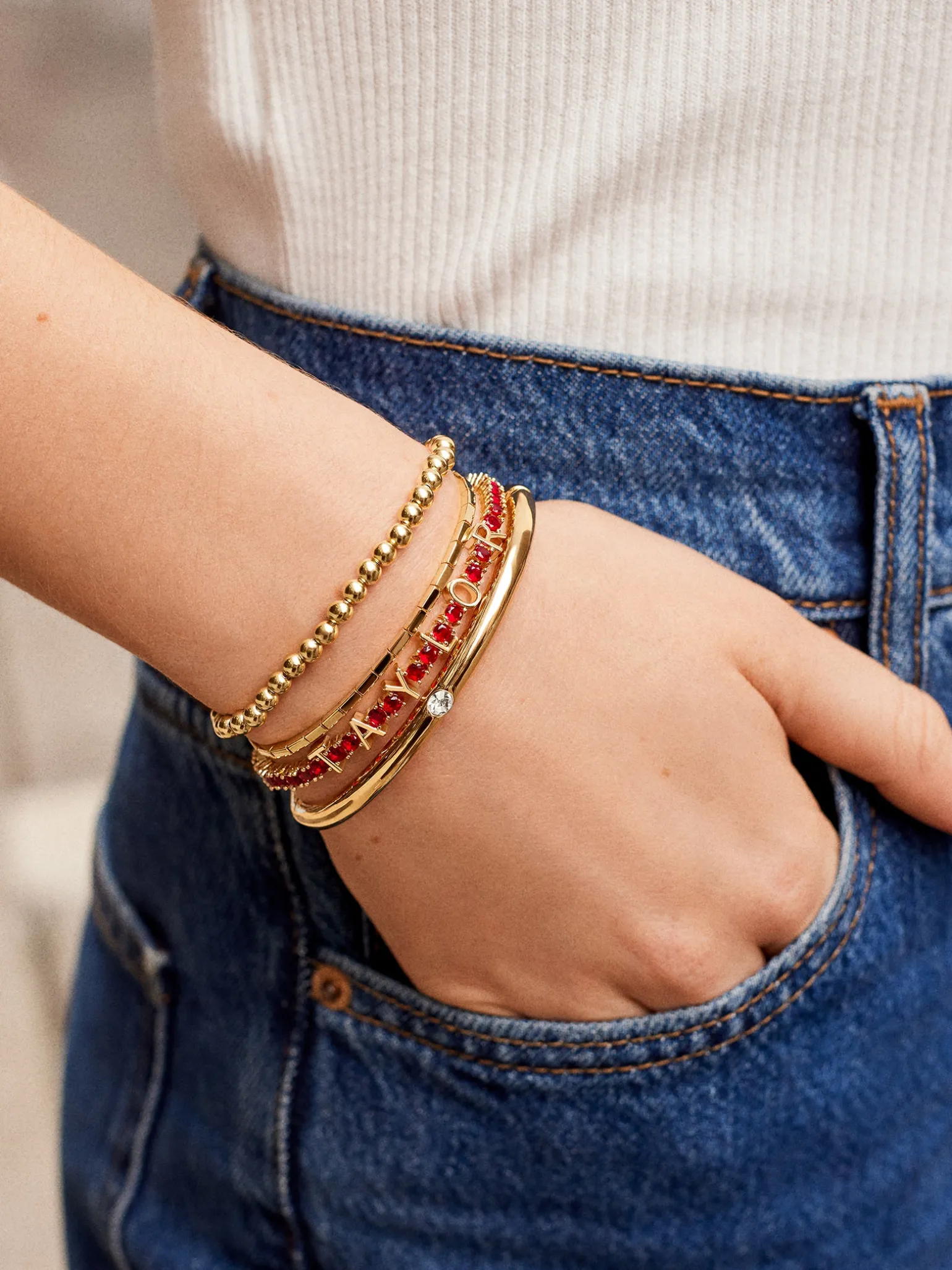 Custom Tennis Bracelet - Gold/Red
