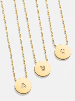 Disc 18K Gold Vermeil Custom Initial Necklace - Gold/Pavé