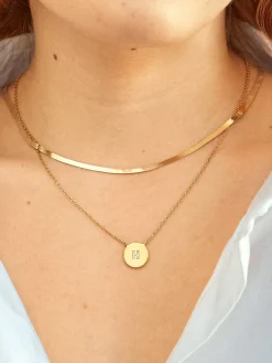 Disc 18K Gold Vermeil Custom Initial Necklace - Gold/Pavé