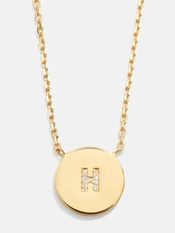 Disc 18K Gold Vermeil Custom Initial Necklace - Gold/Pavé