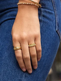 Disney 18K Gold Plated Sterling Silver Custom Block Ring - Gold/Pavé