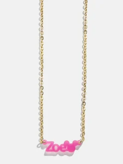 Disney Mickey Mouse Acrylic Custom Nameplate Necklace - Translucent Magenta