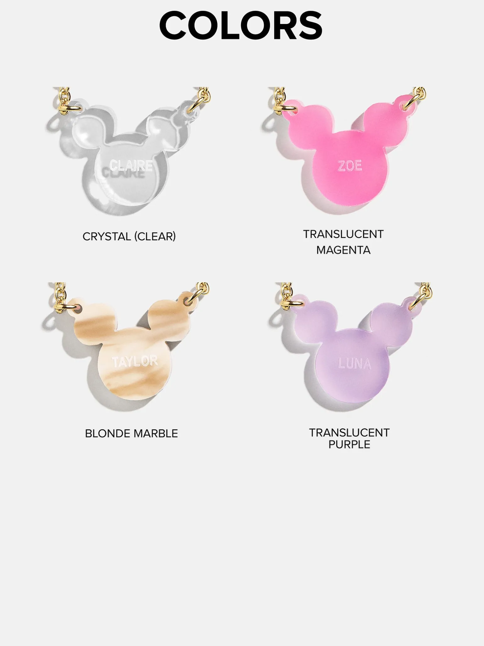 Disney Mickey Mouse Acrylic Custom Necklace - Translucent Magenta