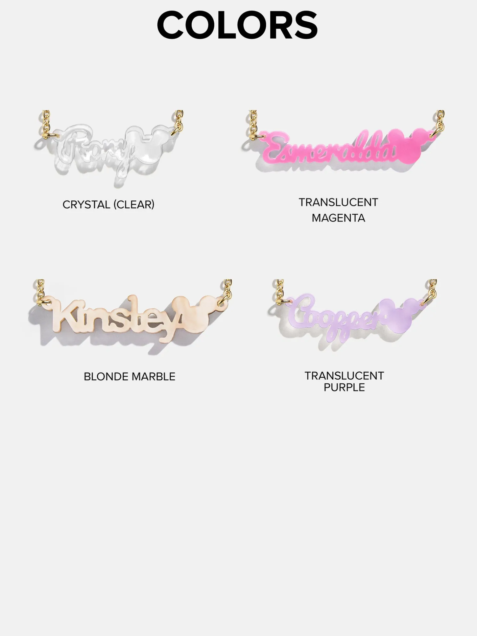 Disney Mickey Mouse Acrylic Custom Nameplate Necklace - Translucent Purple
