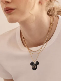 Disney Mickey Mouse Enamel Custom Initial Necklace - Black