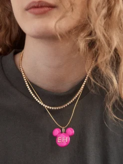 Disney Mickey Mouse Enamel Custom Initial Necklace - Pink