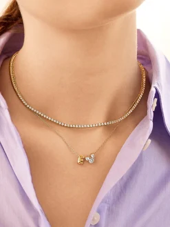 Disney Mickey Mouse Initial Necklace - Gold/Pavé