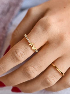 Disney Mickey Mouse 18K Gold Plated Sterling Silver Custom Ring - Gold/Pavé