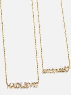 Disney Mickey Mouse 18K Gold Plated Sterling Silver Custom Nameplate Necklace - Gold/Pavé