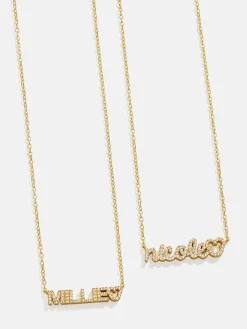 Disney Mickey Mouse 18K Gold Plated Sterling Silver Custom Nameplate Necklace - Gold/Pavé