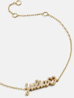 Disney Mickey Mouse 18K Gold Plated Sterling Silver Custom Nameplate Bracelet - Gold/Pavé