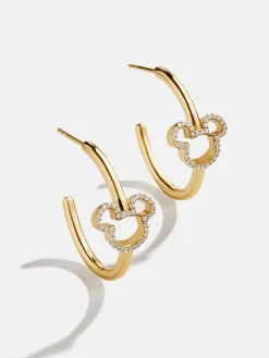 Disney Mickey Mouse 18K Gold Plated Sterling Silver Hoop Earrings - Gold/Pavé