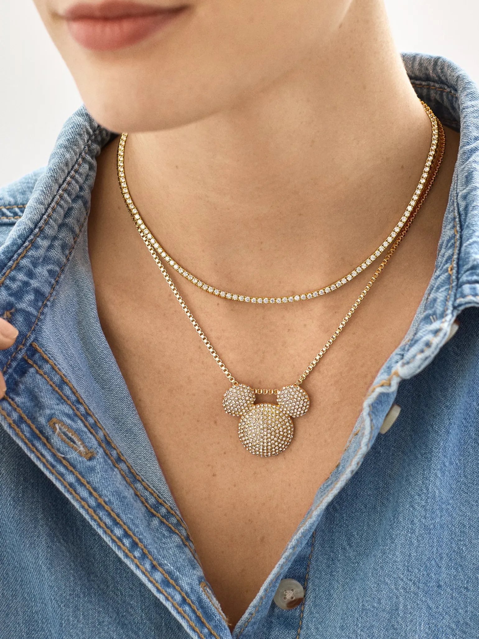 Disney Mickey Mouse Pavé Bubble Necklace - Gold/Pavé