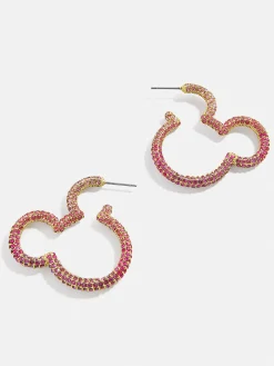 Disney Mickey Mouse Pink Pavé Outline Hoop Earrings - Pink